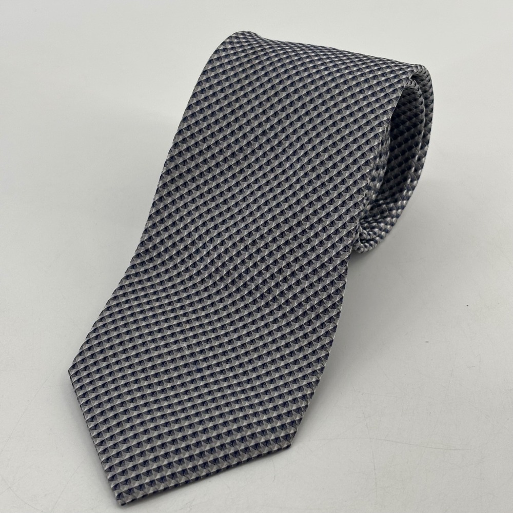 Hugo Boss Tie Mens 3" Navy Silver Geometric Textured Silk Made in Italy Designer